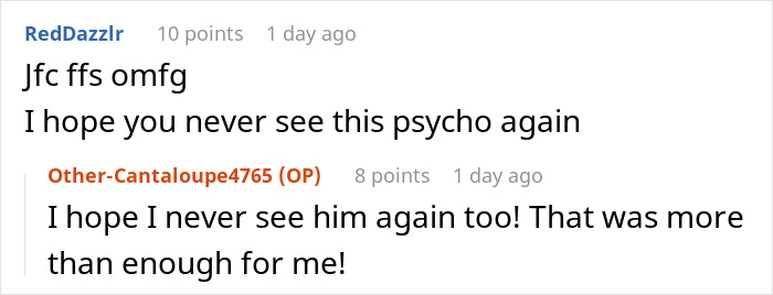 Reddit comments about a woman's experience with a delusional client and her escape plan.