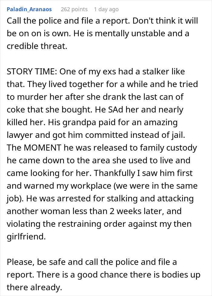 Reddit comment about a woman's clever escape from a delusional client.