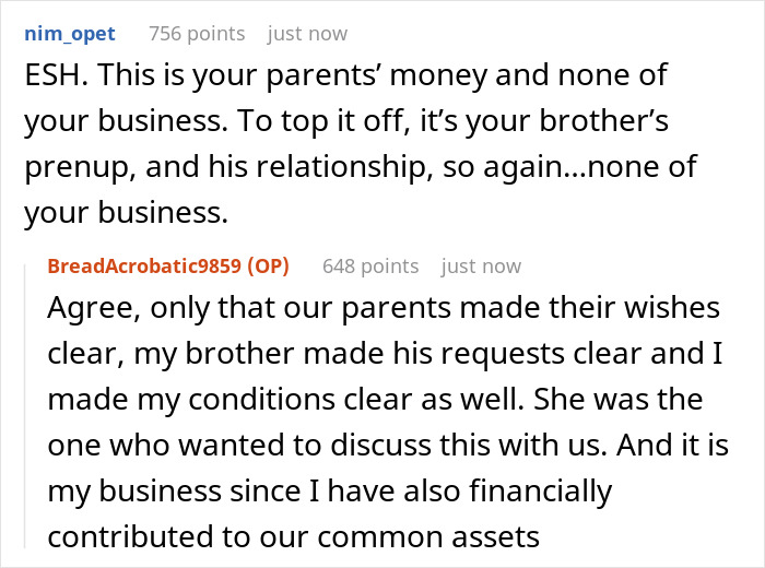 Text conversation about family's decision on passing down assets to biological kids.