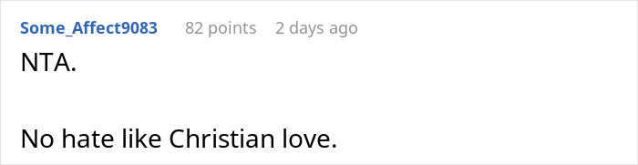 Reddit comment stating, "No hate like Christian love," with user points and timestamp. Reddit comment stating, "No hate like Christian love," with user points and timestamp.