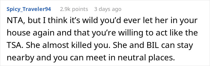 Text screenshot of a Reddit comment discussing concerns about a BIL and his girlfriend's visit.