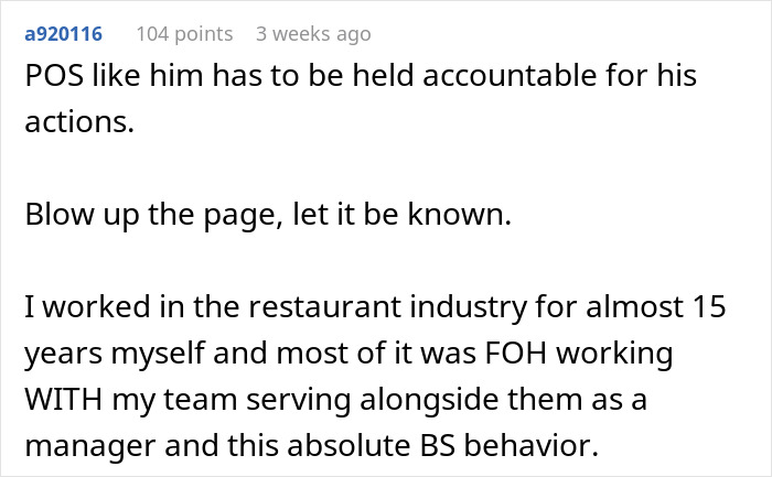 Text expressing frustration about restaurant employee behavior and industry standards, mentioning accountability. Text expressing frustration about restaurant employee behavior and industry standards, mentioning accountability.