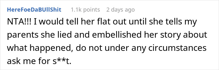 Screenshot of a social media comment discussing a niece refusing to babysit her aunt&rsquo;s kids amid family drama.