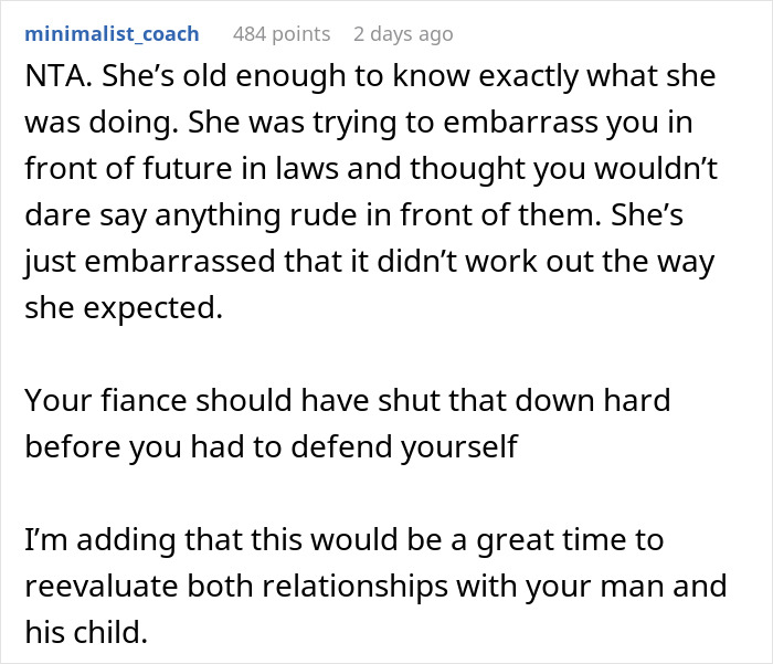 Comment about fiance and daughter relationship, mentions gold digger accusation.