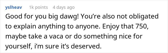 Reddit comment supporting a guy's breakup explanation with encouraging words.