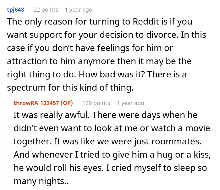 Reddit discussion about a woman contemplating divorce, seeking support and sharing relationship struggles. Reddit discussion about a woman contemplating divorce, seeking support and sharing relationship struggles.