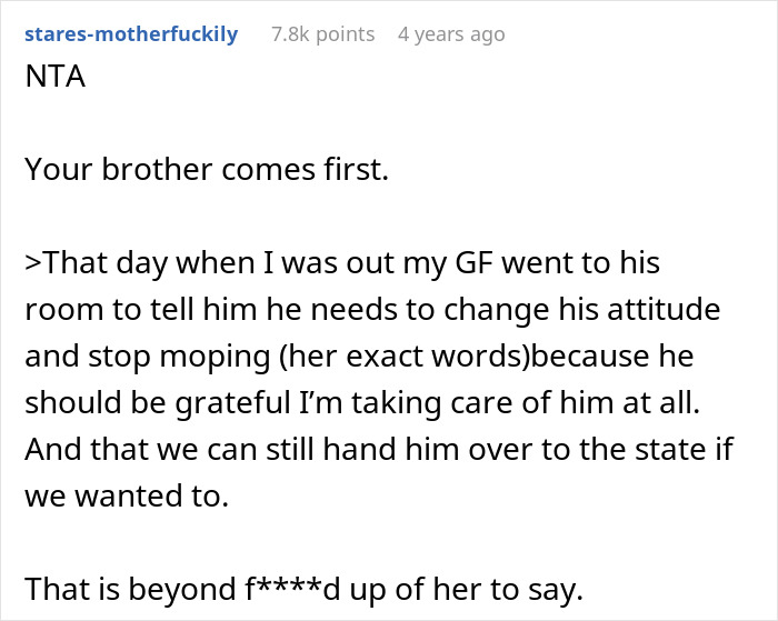 Text screenshot discussing a woman's inappropriate behavior towards a boyfriend's grieving brother. Text screenshot discussing a woman's inappropriate behavior towards a boyfriend's grieving brother.