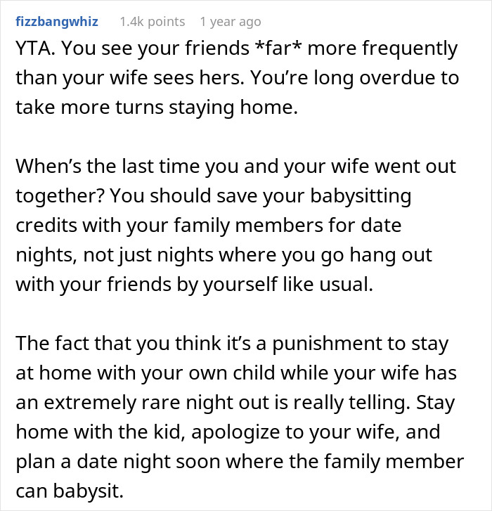 Man Refuses To Watch Daughter On Wife’s Night Out: “A Form Of Punishment” Man Refuses To Watch Daughter On Wife’s Night Out: “A Form Of Punishment”