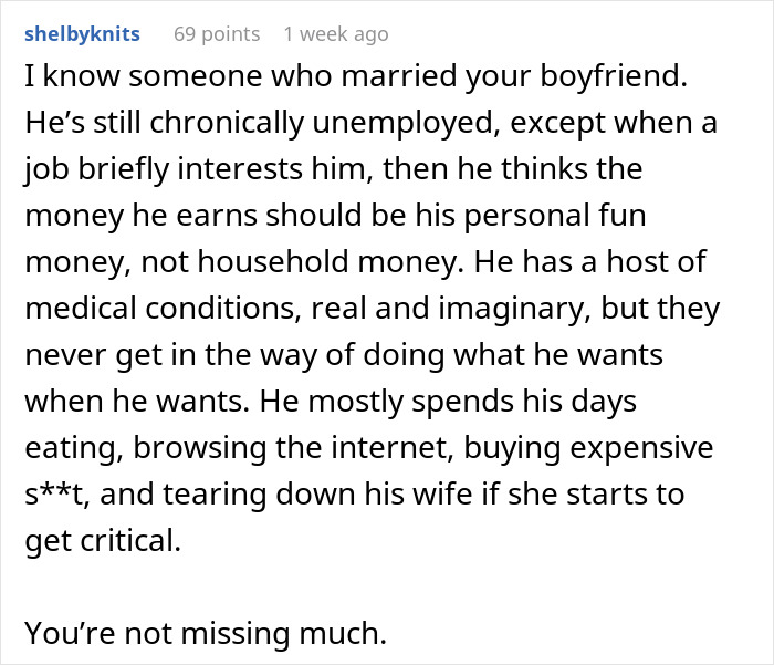 Text describing a guy avoiding chores and socializing due to pain, yet engaging in other activities.