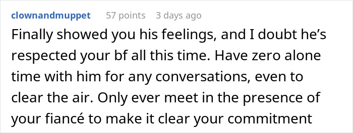 Text comment about a woman untagging herself from her friend's post after he crops out her fianc&eacute; from engagement pic.