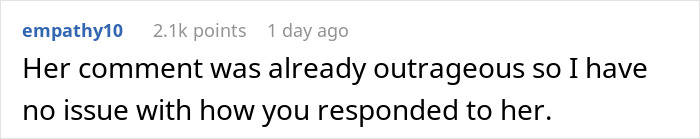 Comment discussing a woman's response to rude comments about breastfeeding.