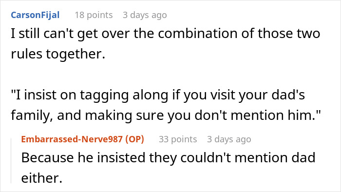Reddit user comments discussing a controlling stepdad's unreasonable rules. Reddit user comments discussing a controlling stepdad's unreasonable rules.