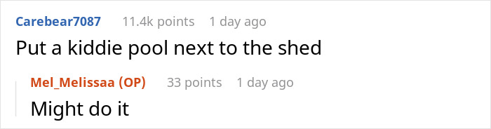 People discussing an illegal shed and a pool in an online comment thread.