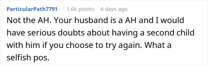 Online comment supporting woman's choice to leave husband after miscarriage dispute. Online comment supporting woman's choice to leave husband after miscarriage dispute.
