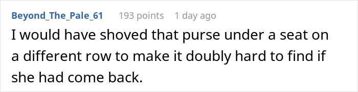 Comment about revenge on a rude plane passenger who lost a purse.