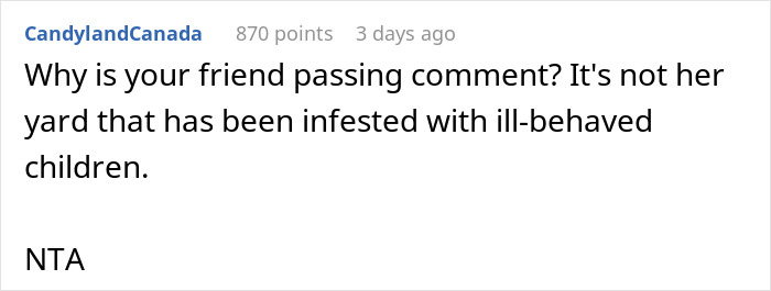Commenter's response defending woman who buys swing set amid friend accusing her of flexing wealth and ruining childhoods.