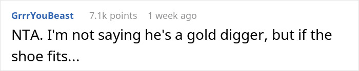 Comment discussing a boyfriend trying to make his daughter heiress, hinting at gold digger intentions.