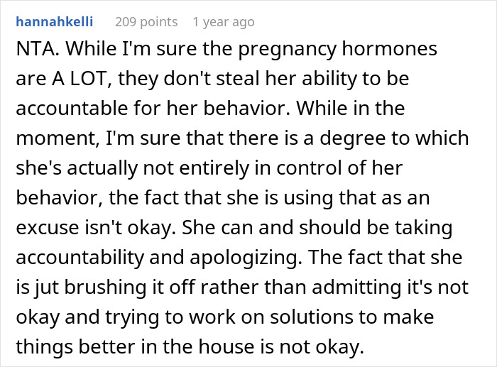 Comment discussing accountability for behavior during pregnancy, emphasizing the need for solutions.
