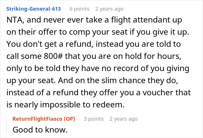 Comment discusses booking two plane seats and refusing to share.