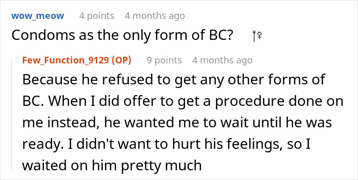 Reddit thread discussing birth control options, focusing on condoms and personal decisions.