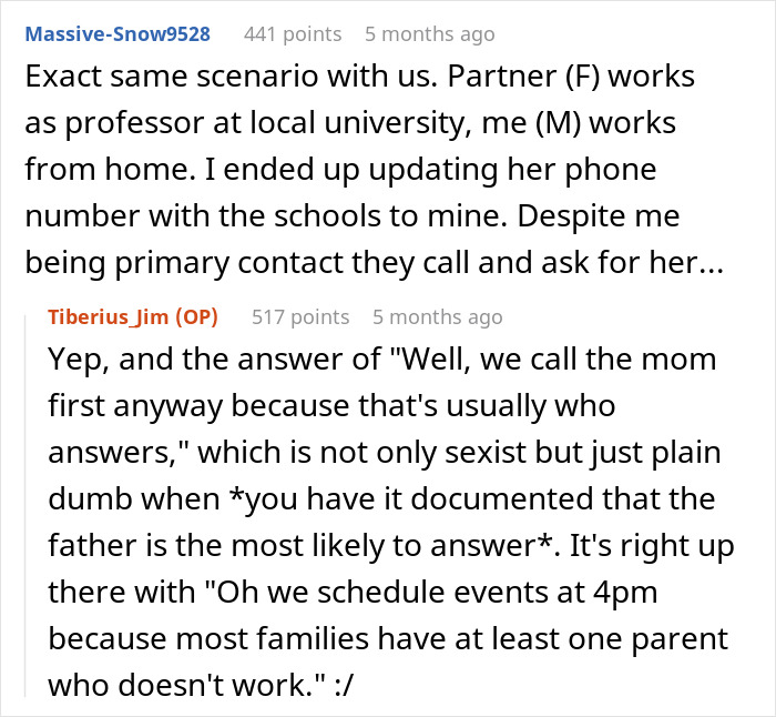 Reddit users discuss a school contacting mom instead of dad for emergencies, highlighting stereotypical practices. Reddit users discuss a school contacting mom instead of dad for emergencies, highlighting stereotypical practices.