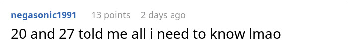 Text comment referencing ages 20 and 27, implying hidden knowledge. Text comment referencing ages 20 and 27, implying hidden knowledge.