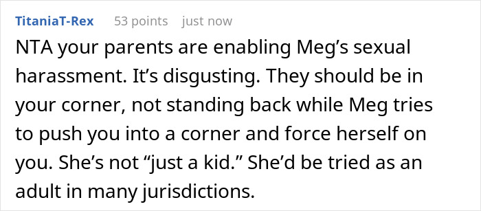 Text image discussing parental enabling of harassment and calling for accountability.