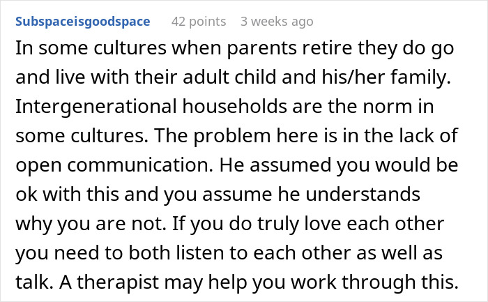 Comment discussing intergenerational households and the importance of communication with son and MIL. Comment discussing intergenerational households and the importance of communication with son and MIL.