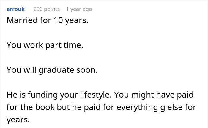 Text discussing a husband's role as a silent investor in his wife's graphic novel project.