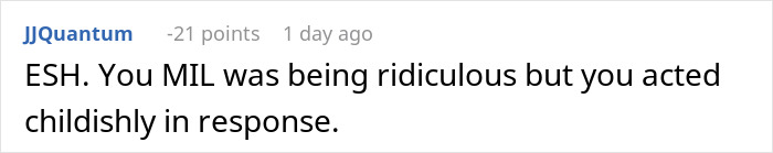 Comment discusses MIL being ridiculous and childish response.