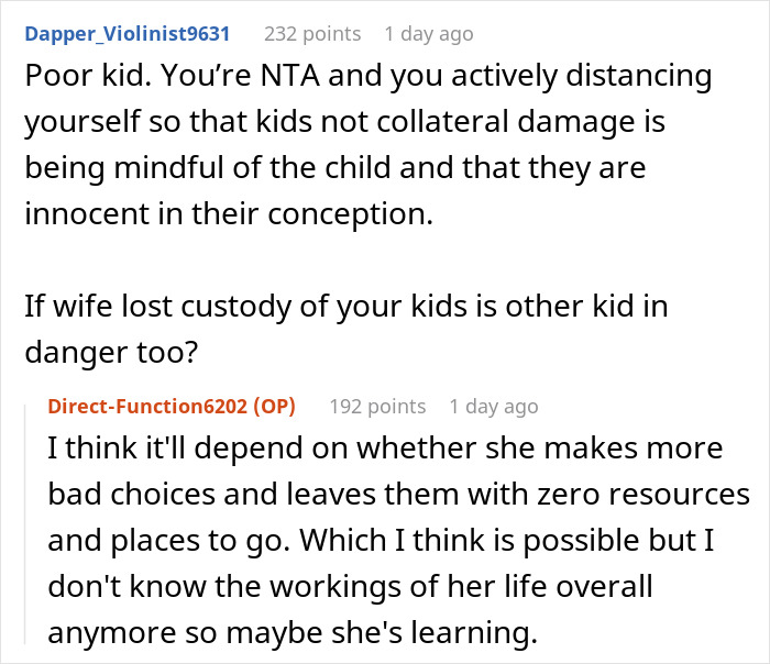 Reddit comments discussing a dad's decision about supporting his ex's child from her affair. Reddit comments discussing a dad's decision about supporting his ex's child from her affair.