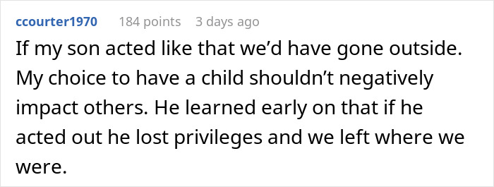 Reddit comment criticizing entitled parenting at a bowling alley, emphasizing responsible child behavior.