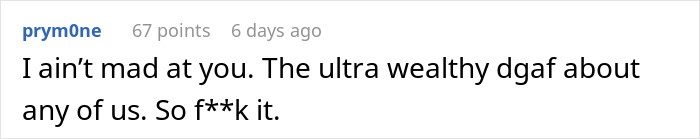 Reddit comment about ultra wealthy not caring, expressing resignation.