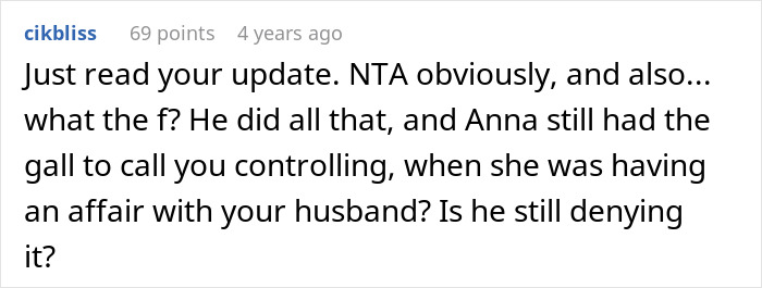 Comment discussing a husband, his female best friend, and the birth of his child.