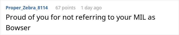 Comment discussing MIL with playful reference to Bowser, highlighting a humorous vacation spot scenario.