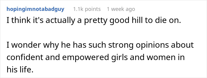 Comment discussing dad's opinion on kids' MMA classes and empowered girls.