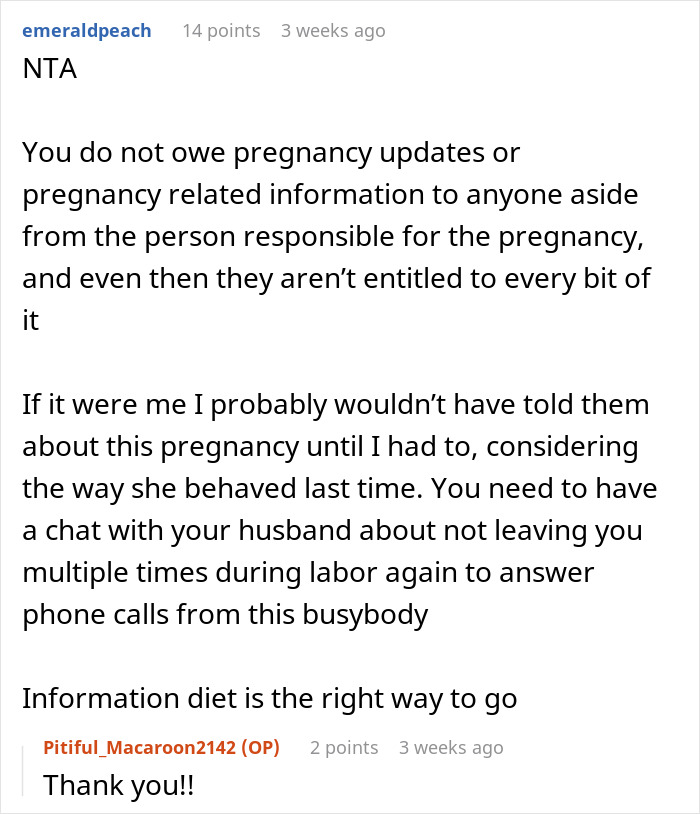 Discussion about keeping pregnancy news private from overbearing MIL, emphasizing husband's attention.