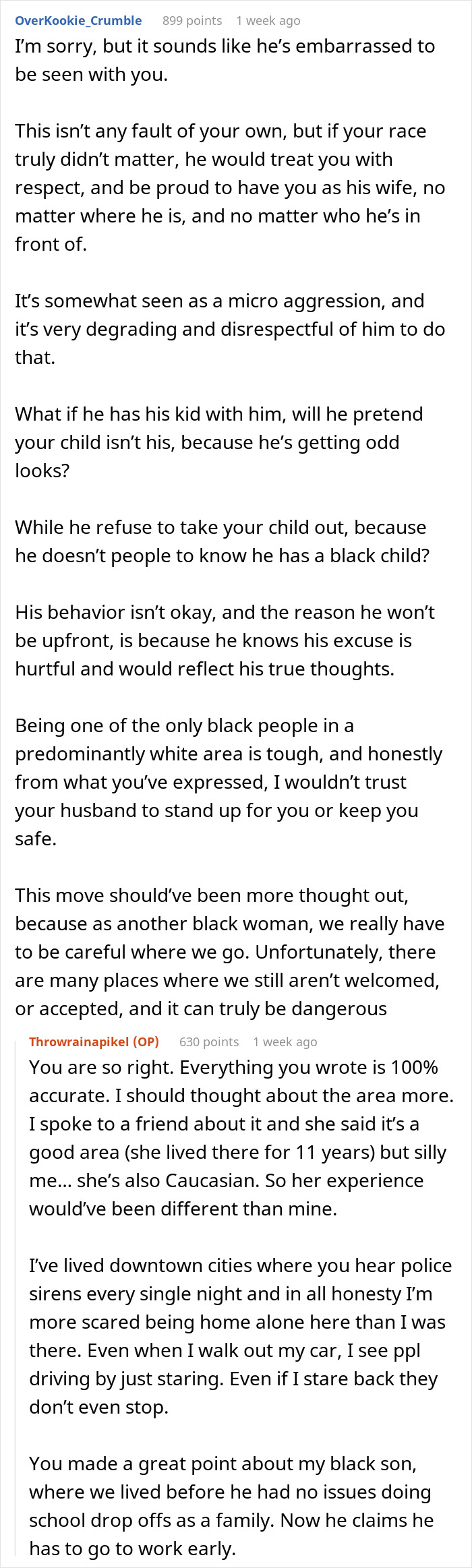 Discussion about fianc&eacute;'s behavior and race concerns in online comments section.