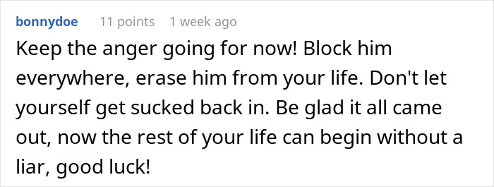 Comment advising to block and erase someone from life after a breakup.