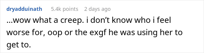 Reddit comment discussing an upset ex-girlfriend used in a relationship situation. Reddit comment discussing an upset ex-girlfriend used in a relationship situation.