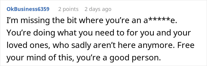 Comment text on a social platform offering support about looking up a long-lost grandfather and inheritance.