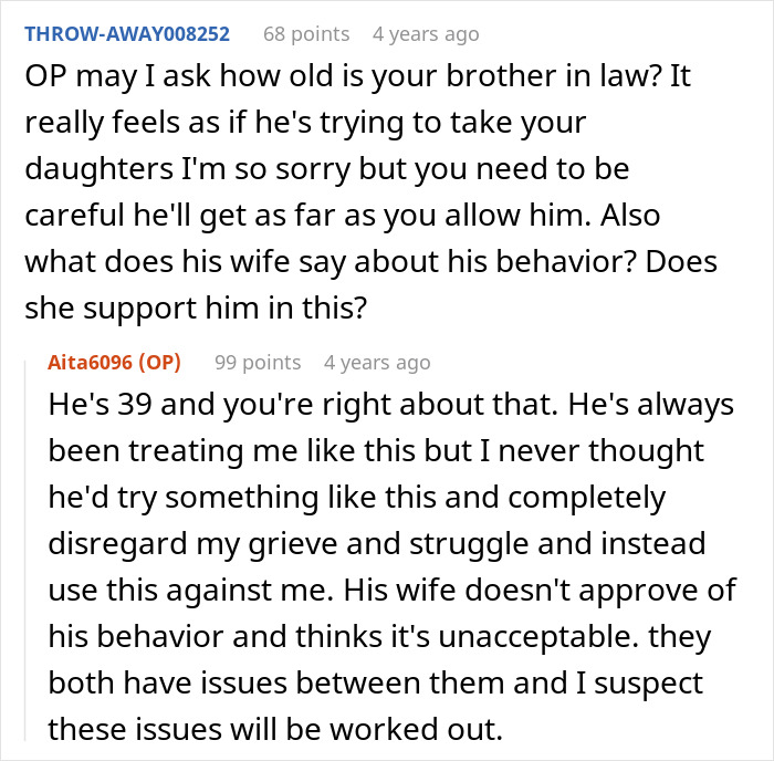Reddit conversation about a woman being accused of spite by brother-in-law who reports her to CPS.