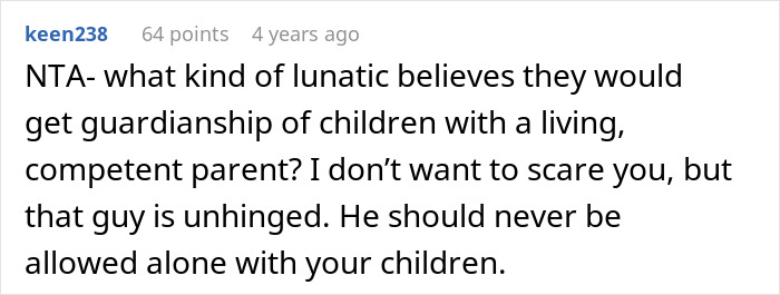 Reddit comment discussing a spiteful accusation involving CPS and guardianship issues.