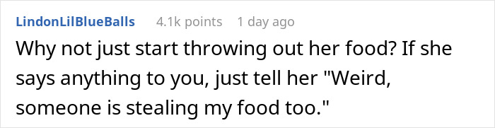 Comment suggesting a humorous plan to deal with a roommate stealing food.