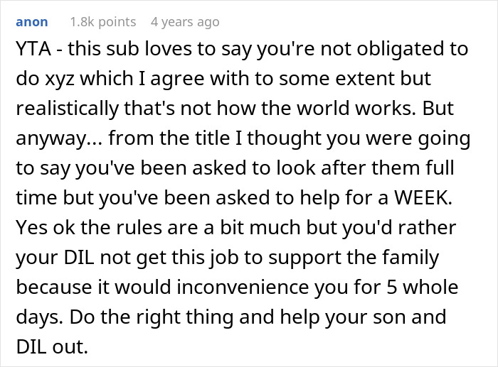&ldquo;[Am I The Jerk] For Refusing To Babysit My Grandchildren And Potentially Costing DIL A Job?&rdquo;