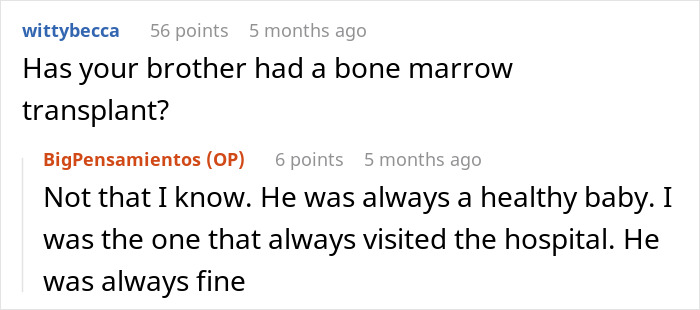 Family DNA results discussion, with users talking about a bone marrow transplant in an online thread.