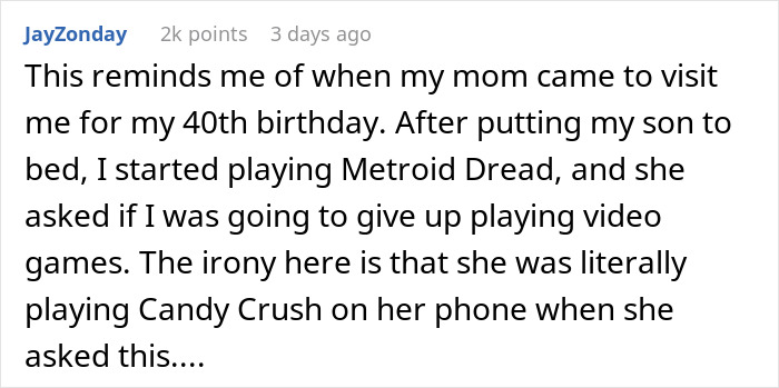 Text about playing video games and perceptions of them being juvenile, featuring irony with Candy Crush.