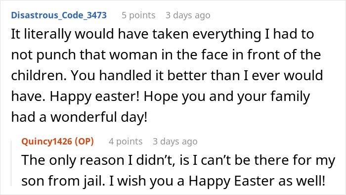 Reddit conversation about handling conflict during Easter involving an autistic granddaughter.