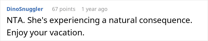 Reddit comment discussing a woman's Easter vacation decision with her sister.