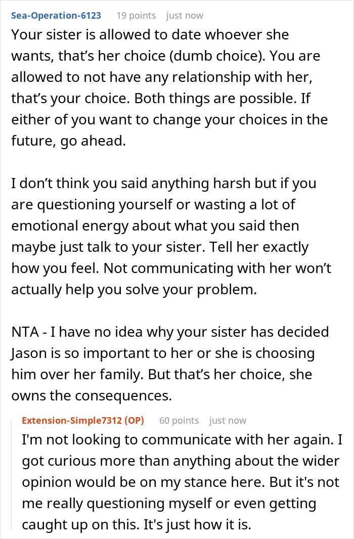 Discussion on sister choosing ex over family, seeking forgiveness. Discussion on sister choosing ex over family, seeking forgiveness.